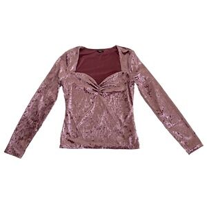 Express Body‎ Contour S Pink Crushed Velvet Top Sweetheart Babydoll Neck L/S